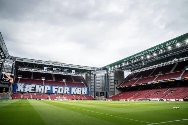 Ein Bild vom 5. August 2020 zeigt einen Blick auf das Stadion vor dem UEFA-Europa-League-Achtelfinalspiel zwischen dem FC Kopenhagen und Istanbul Basaksehir im Telia Parken in Kopenhagen. (Foto von Mads Claus Rasmussen / Ritzau Scanpix / AFP)