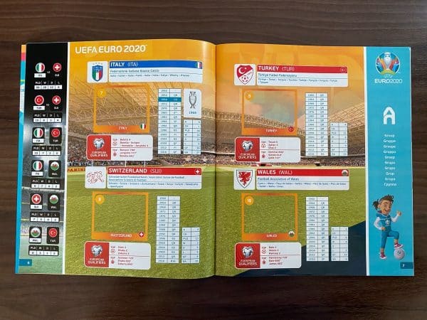 Das neue Panini Heft zur EM 2021 - hier die Seite der EM-Gruppe A