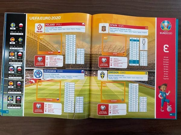 Das neue Panini Heft zur EM 2021 - hier die Seite der EM-Gruppe